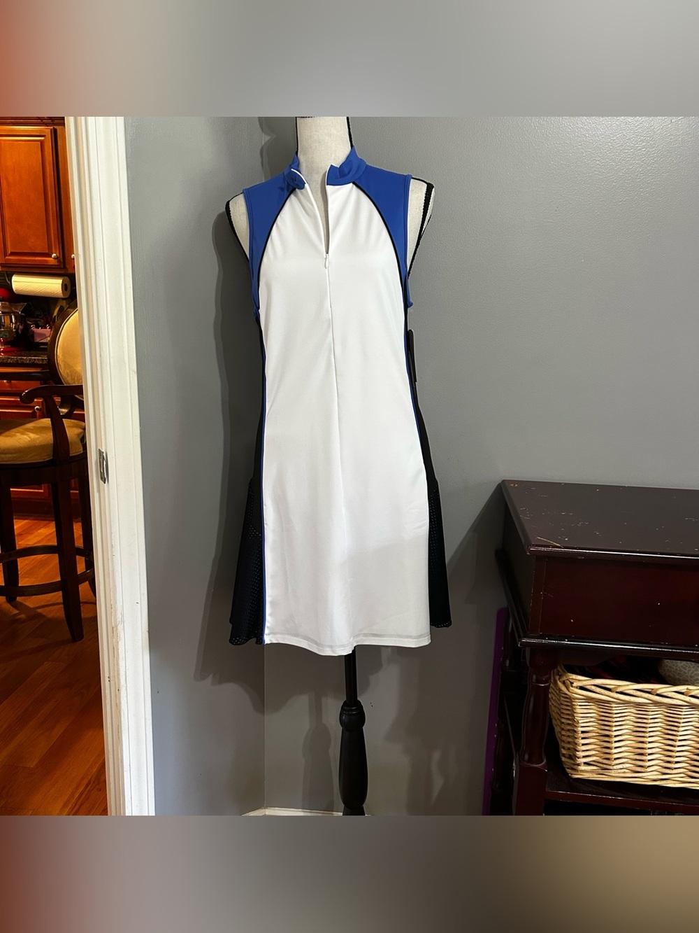 MICHI Women's Athleisure Luxe Tennis Pickleball Dress White Blue Black Large NWT